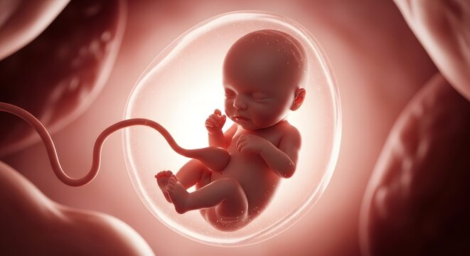 Realistic cinematic depiction of a baby fetus inside the uterus, highlighting life before birth and prenatal development. Ideal for healthcare, maternity, and medical science publications