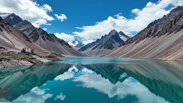 Mountain lake scenic view reflection blue water and sky landscape