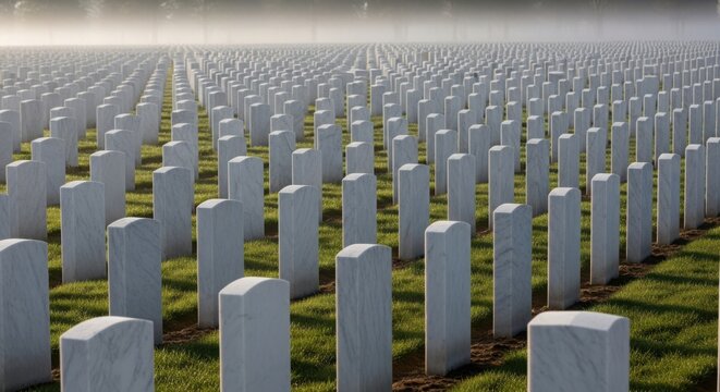 Solemn memorial day remembrance rows of white headstones at arlington cemetery
