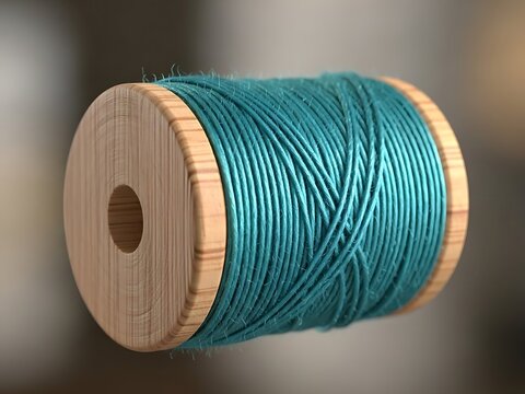 Green rope on wooden spool
