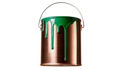 Copper paint can with dripping green paint, isolated on transparent background © Daniel