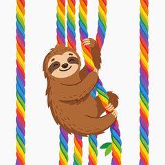 Fototapeta premium Sloth Hanging on Rainbow Rope