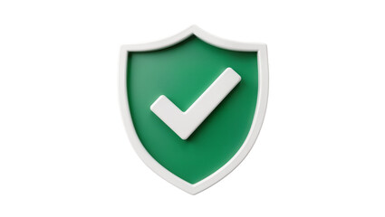 Green shield with white checkmark, isolated on transparent background © Matteo