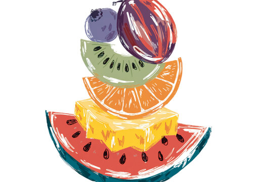 rainbow fruit stack with layered watermelon pineapple, orange
