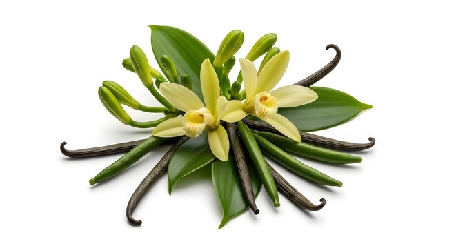 Fresh Vanilla Cluster on Leaves
Vanilla Flowers and Beans Arrangement
Botanical Vanilla Spread
Green-Leaved Vanilla Composition
Vanilla Pods Cradling Blooms
Tropical Vanilla Plant Display
Gourmet Vani