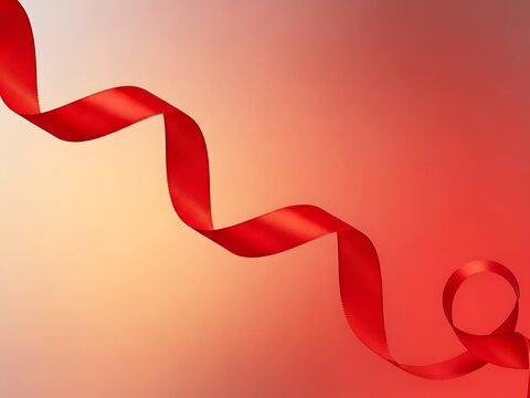 Red ribbon with elegant wave and loop