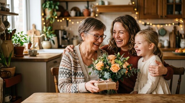Heartwarming mother's day celebration grandmother mother and daughter share a special moment