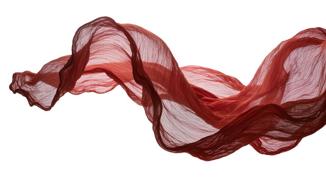 Flowing sheer red fabric with gradient color, isolated on transparent background