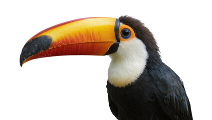 Naklejka premium Toco toucan with large yellow and orange beak, isolated on transparent background