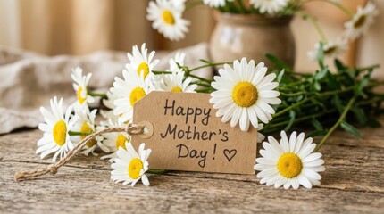Obraz premium Happy mother's day rustic heart card with daisies celebrate mom with love