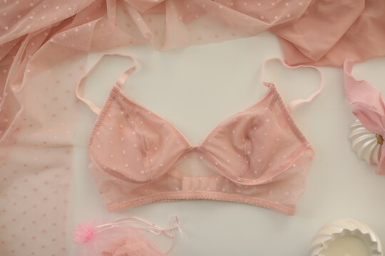 Flat lay with women romantic underwear, top view. Set of glamorous stylish sexy lace lingerie. Beauty, Shopping and fashion concept. Female bra, Lingerie advertising, flat lay top view copy space