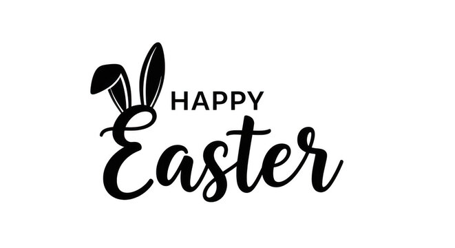 Happy easter text sign with cute bunny rabbit ears design element