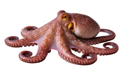 Fototapeta premium Brown octopus with eight tentacles, isolated on transparent background