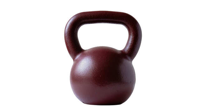Dark red cast iron kettlebell for fitness training, isolated on transparent background