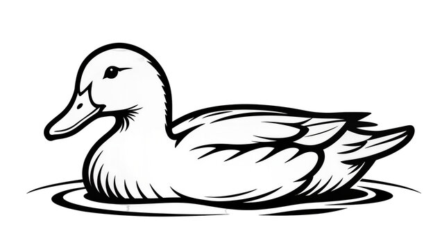 Black and white duck swimming on water, isolated on transparent background