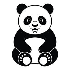 Naklejka premium Adorable panda bear sitting with paws up black and white silhouette high quality professional