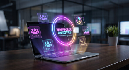 Fototapeta premium Laptop with workspace analytics on screen isolated on transparent background