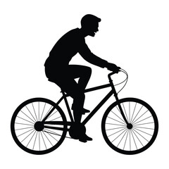 Obraz premium Man riding a bicycle side view black and white graphic silhouette high quality professional