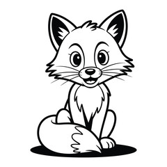 Obraz premium Cute fox illustration in a seated pose black and white drawing silhouette high quality