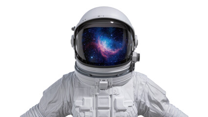 Astronaut suit with galaxy reflection in helmet visor, isolated on transparent background © Daniel