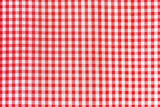 Color white red abstract checkered fabric texture picnic gingham tablecloth background pattern