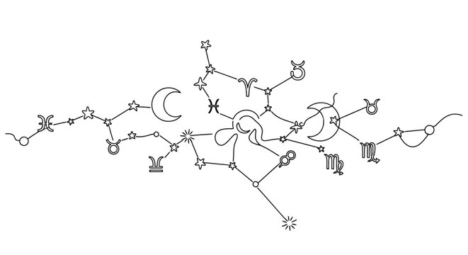 Minimalistic celestial zodiac constellation artwork illustrating zodiac signs and celestial bodies for astrology enthusiasts and