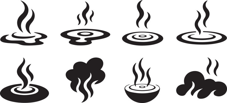 Collection of steam smoke or hot spring symbol. silhouette vector illustration