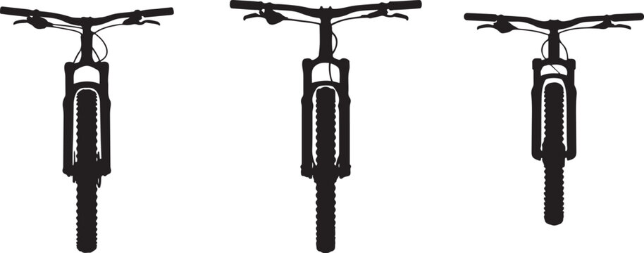 Front view silhouette of a mountain bike with knobby tire and handlebars. silhouette vector illustration