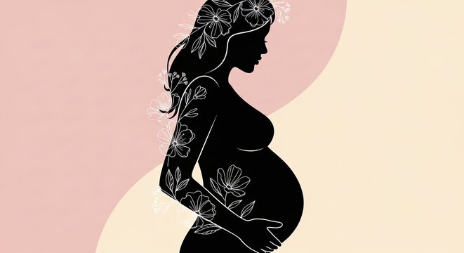 Celebrating mother's day silhouette of a pregnant woman with floral elements
