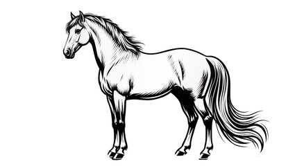 Majestic black and white horse with flowing mane and tail, isolated on transparent background © Daniel