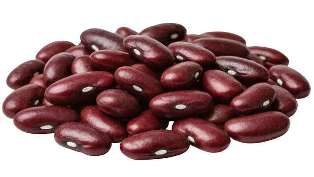 Pile of dark red kidney beans with white hilum, isolated on transparent background