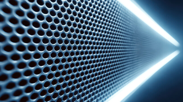 Artificial intelligence large language models LLM inspire futuristic design with endless perforated metal pattern glowing cool blue light creating