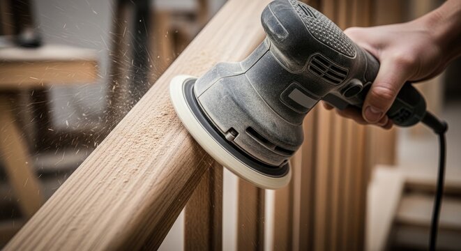 Sanding Wood with Power Sander.