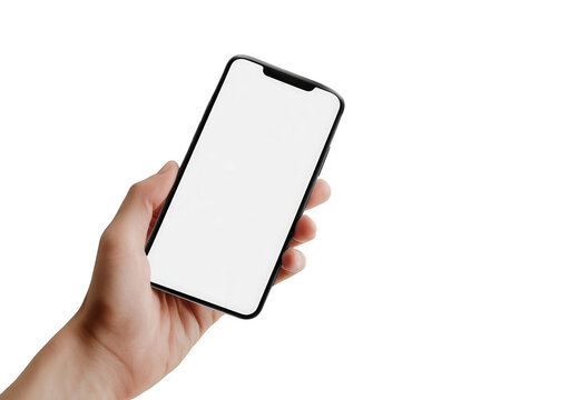 hand holding smartphone from high angle isolated on transparent background