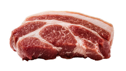 Fototapeta premium Raw pork belly with thick fat layer marbled meat, isolated on transparent background