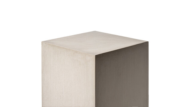 Minimalist concrete cube with textured surface, isolated on transparent background