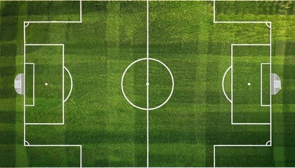 Naklejka premium the soccer field aerial view with marked lines and lush green grass texture