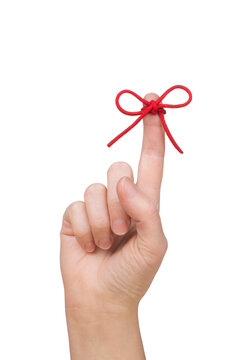 Red String Tied Around Finger Isolated on White and Png Transparent Background
