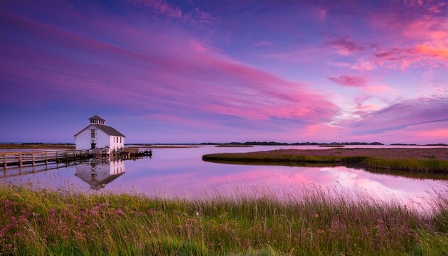 point judith rhode island peaceful landscape purple sky over salt pond