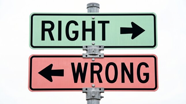 Right and Wrong Direction Signs for Decision Making Concept