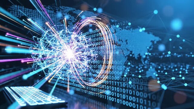 Digital global network with binary code and energy burst