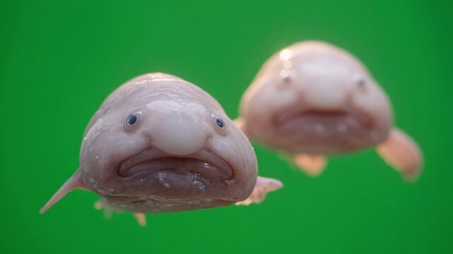 Two blobfish isolated on green screen background. 4k Video