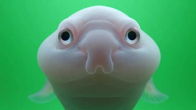 Close up portrait of a strange blobfish on green background. 4k Video