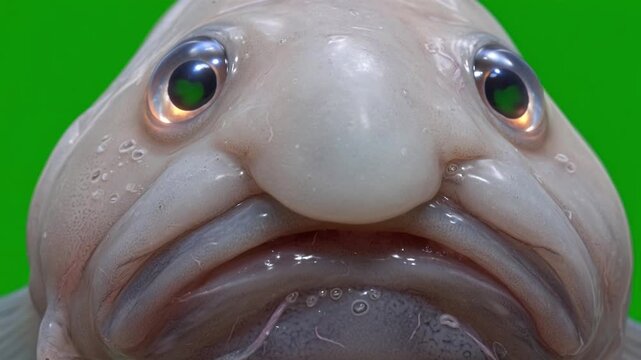 Close Up Portrait of a Blobfish on Green Screen. 4k Video