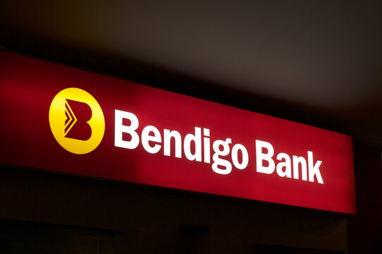 Bendigo bank sign logo at building exterior in Brisbane, Australia