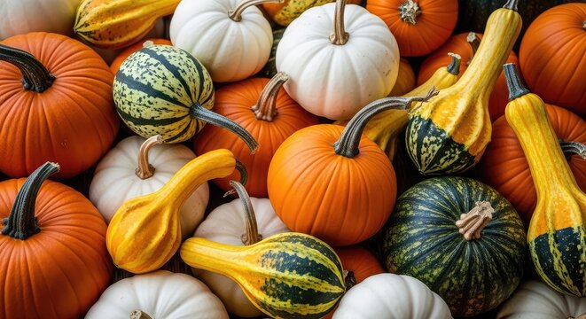 Autumn harvest a colorful pile of pumpkins and gourds