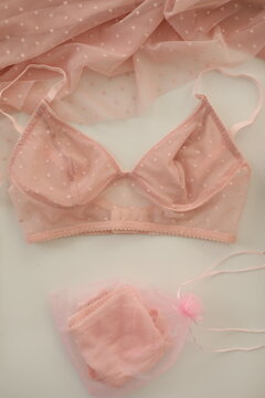 Flat lay with women romantic underwear, top view. Set of glamorous stylish sexy lace lingerie. Beauty, Shopping and fashion concept. Female bra, Lingerie advertising, flat lay top view copy space