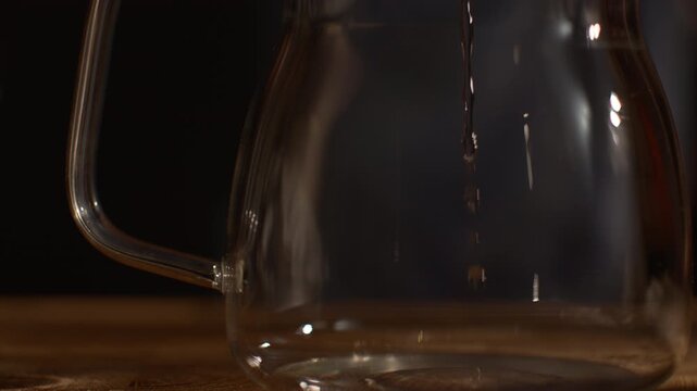  Macro Close-Up coffee brewing, Steam and Condensation on Glass, Specialty Coffee Brewing, Slow Motion Barista Scene