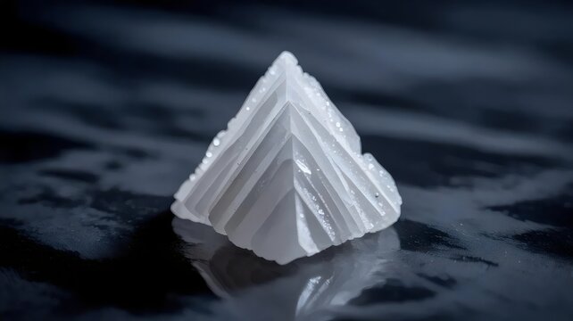 Floating salt flake detail on obsidian &ndash; Suitable for scientific food studies, minimalist ingredient ads, or elegant culinary prints.