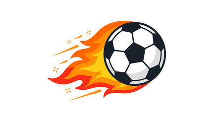 Fototapeta premium A classic soccer ball intensely burns with vibrant orange and yellow flames.
